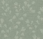 Bloemen behang Profhome 387473-GU vliesbehang hardvinyl warmdruk in reliëf licht gestructureerd met bloemmotief mat groen mintgroen groengrijs 5,33 m2