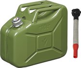 Metalen jerrycan legergroen voor brandstof met magnetische dop 10 liter incl. grijze schenktuit 24 cm