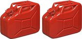 Set van 2x stuks metalen jerrycan 10 liter rood - geschikt voor brandstof - benzine / diesel