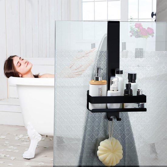 CALIYO Étagère de Douche - Étagère de Douche Suspendue en Acier Inoxydable 304 - Étagère de Douche à Suspendre - Étagère de Douche Support de Shampooing avec Crochet pour Porte en Verre sans Cadre