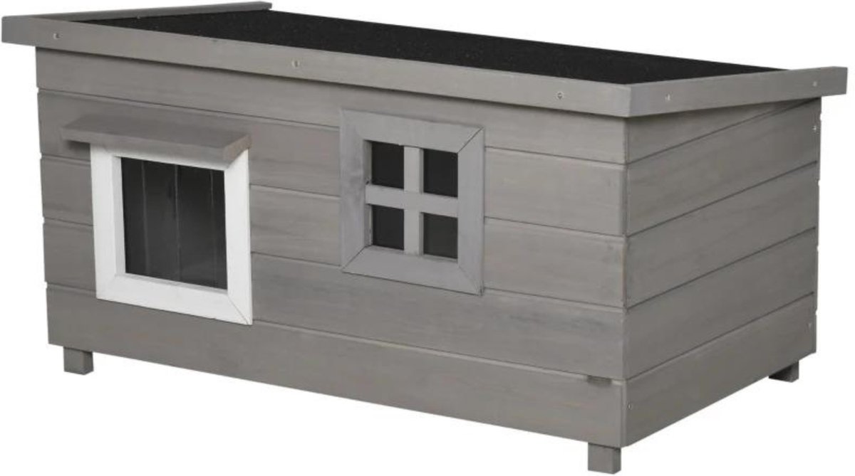 Kattenhuis - Voor buiten - Kattenhok - Kattenkooi - Bench - Ren - 1 verdieping - duurzaam - Grijs