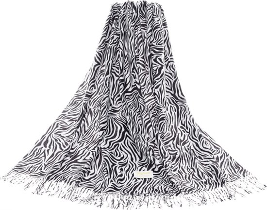 Sjaal - Pashmina - Zebra Print - Dierenprint - 70 x 200 cm met 10 cm franje