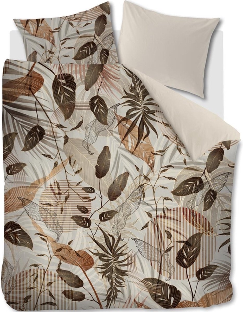 Riviera Maison Sunset Leafs dekbedovertrek - Lits-Jumeaux XL - 260x200/220 - Bruin