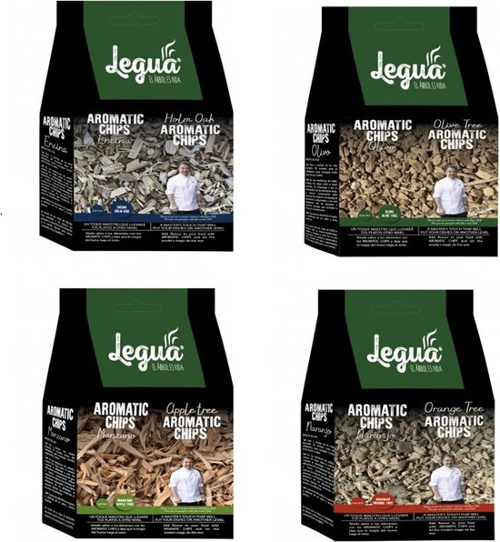 Legua Rooksnippers Selectie – Steeneik, Olijf, Appel & Sinaasappel | 4-delige Smaakbox | 4 x 125g