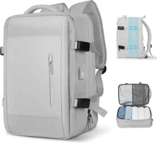 Avoir Avoir®-Sac à dos de voyage/week-end unisexe polyvalent et élégant- Grijs-36-55 litres-45x32x22 cm-Matériau de doublure en NYLON-Poignée confortable-Sortie USB-Compartiment pour ordinateur portable 17 pouces