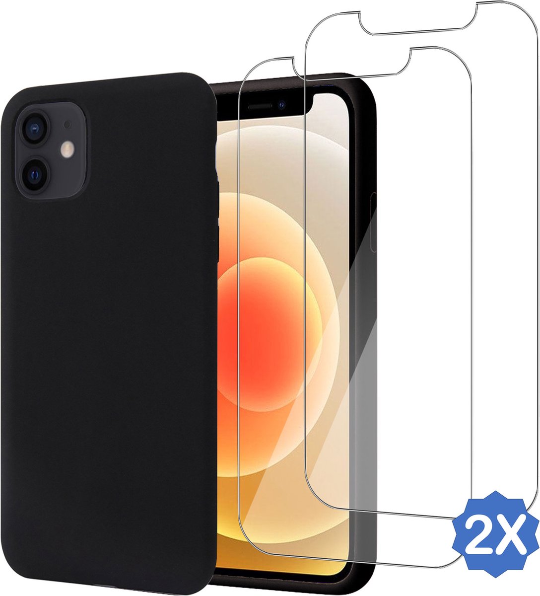 Geschikt voor iPhone 11 - Hoesje + 2x Screenprotector – Gehard Glas Cover - Suède Case Zwart