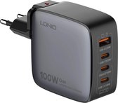 LDNIO Hoge Kwaliteit 100W GaN Snellader Inclusief Snel laad Kabel- 4 in 1 Stekker - 3x USB-C 1x USB-A - Reisstekker - EU VS VK Plug Mogelijkheid