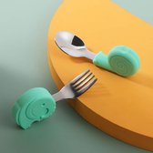 Couverts pour enfants - Bébé - Apprendre à manger autonome - 12 mois+ - Cuillères et fourchettes Bébé - Couverts Bébé - Sans BPA - Acier inoxydable - Siliconen - Vert