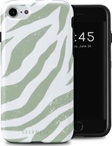 Selencia Hoesje Geschikt voor iPhone SE (2022) / SE (2020) / 8 / 7 / 6s / 6 Hoesje - Selencia Vivid Backcover - Colorful Zebra Sage Green