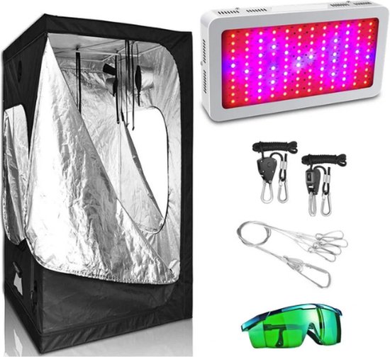 Foto: Multis professionele kweekcombi 50x50x100cm kweektent full spectrum dubbele bodem snelle groei hoge kwaliteit 300w groeilamp led complete kweekset zwart