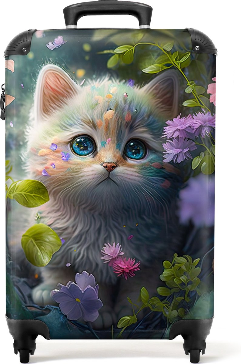 NoBoringSuitcases.com® - Kinderkoffer meisje - Kindertrolley meisjes kitten - Handbagage koffer kind lichtgewicht - Reiskoffer trolley kinderen - Rolkoffer met wieltjes - Past binnen 55x40x20 en 55x35x25