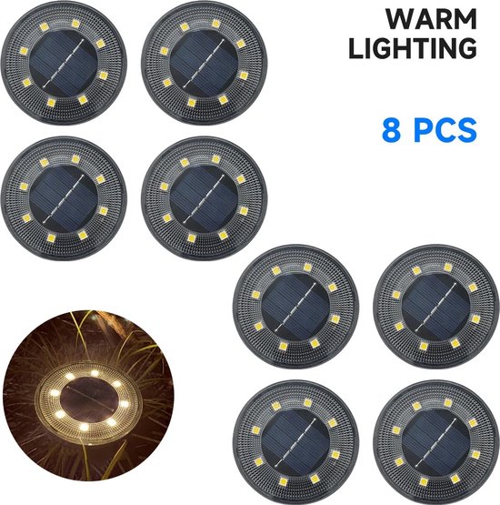 Tuinverlichting - Led - Warm led verlichting - Solar - Spots - Waterdicht - Tuin accessoires - Makkelijk installeren - 8 stuks - Voor alle weersomstandigheden - Modern