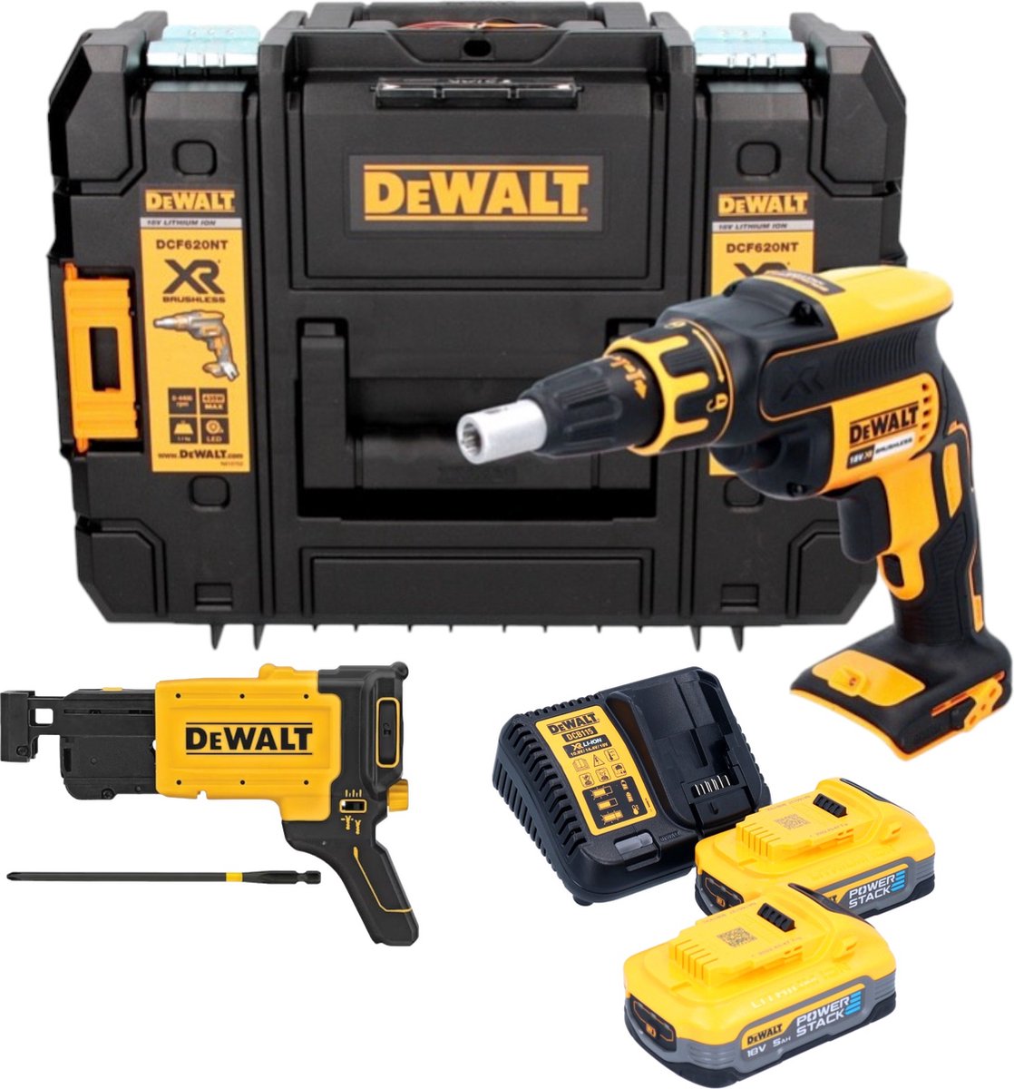 DeWalt DCF 620 H2T accu-droogbouwschroevendraaier 18 V 30 Nm borstelloos + 2x Powerstack accu 5.0 Ah + lader + TSTAK
