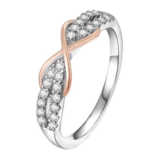 Zilveren Ringen - Ring Infinity zilver en rose - 925 Keurmerk Stempel - 925 Zilver Certificaat - In Leuke Cadeauverpakking - Moederdag tip!