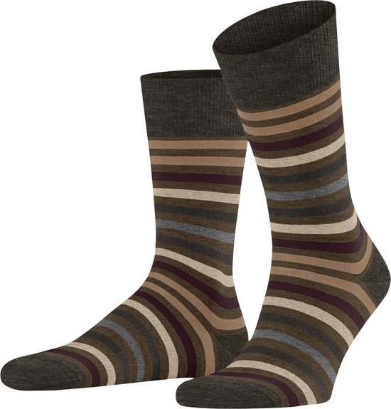 FALKE Tinted Stripe gestreept met patroon merinowol sokken heren groen - Maat 39-42