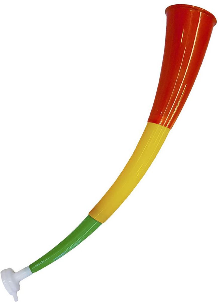 Funny Fashion Supporters blaastoeter met Carnaval vlag kleuren - rood/geel/groen - kunststof - 56 cm - feestartikelen