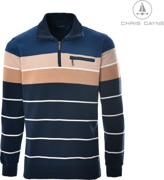 Chris Cayne heren sweatshirt streep blauw borstzak maat M