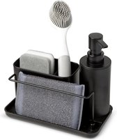Spoelbakorganizer met zeepdispenser en afwasborstelhouder - Ideaal voor keukenspoelbak - Zwart 21 x 12 x 19 cm Sink organizer