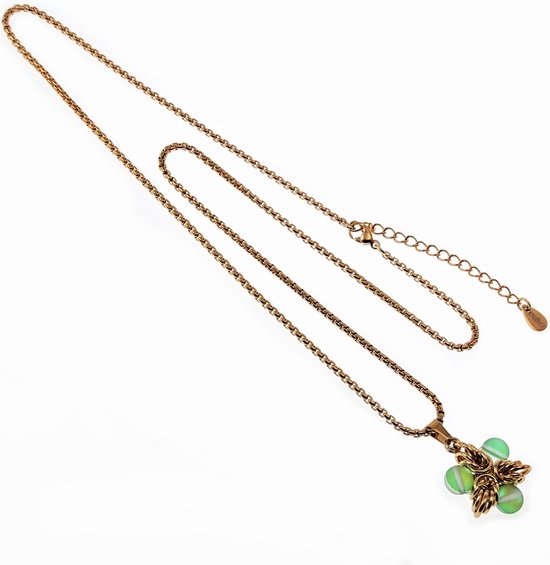 Collier Femme 50cm à 55cm - Acier Inoxydable Plaqué Or - Collier Jasseron avec Pendentif Étoile Vert Clair - Ajustable