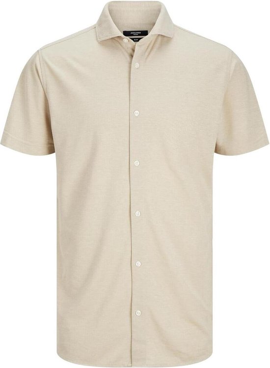Jack & Jones Overhemd Jprblarian Pique Shirt S/s 12258626 Travertine/slim Fit Mannen Maat - XL