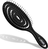 Biologische haarborstel zonder trekken, voor dames, heren en kinderen, ontwarringsborstel, ook voor krullen en lang haar, unieke professionele ontwarringsborstel met spiraalveer, kleur zwart