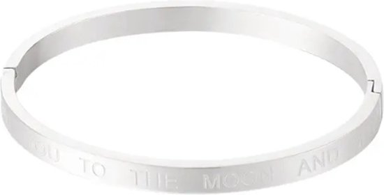 BY-ST6 Armband Bangle Armband met tekst "Love you to the moon and back" kleur Zilver