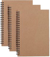 A5 schetsboek met spiraalgebonden, 3 stuks Kraft Cover blanco schetsboek, 100 vellen / 50 wit zuurvrij tekenpapier, perfect voor op reis (bruin)