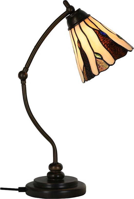 HAES DECO - Tiffany Tafellamp Ø 27x51 cm Beige Glas Tiffany Bureaulamp