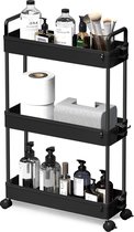 3-laagse uitschuifbare opbergtrolley kar voor smalle plaatsen - zwart Bathroom organizer