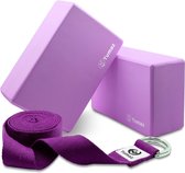 Yogablok Set van 2 met yogaband, 240 cm, yogablokken van EVA-schuim met hoge dichtheid en laag gewicht, yogablokken voor beginners en gevorderden, set van 2