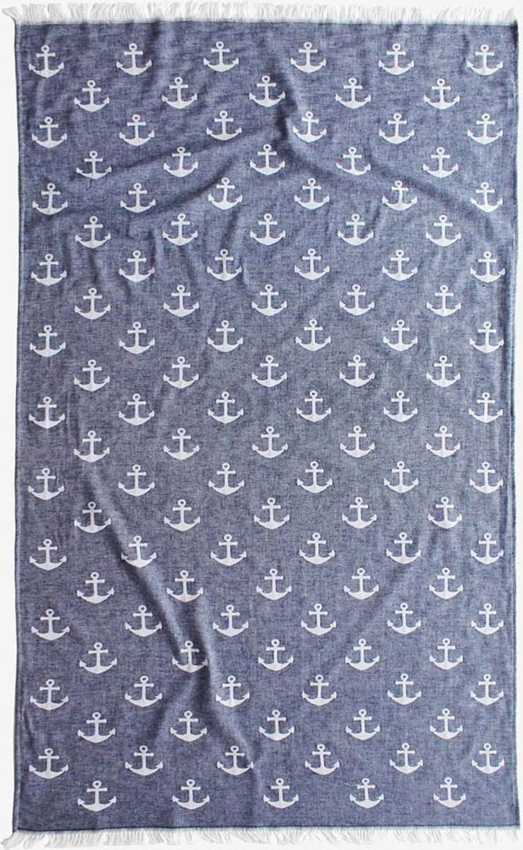 Barine 100% Zacht Katoen Strandlaken - Ultraabsorberend - Sneldrogend - Lichtgewicht Hamamdoek - 90x170cm - Anchor