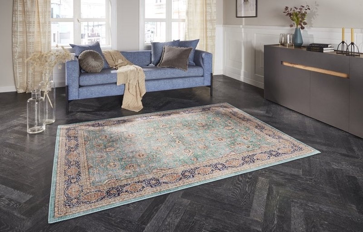 Flycarpets Elle Decoration - Vintage Vloerkleed - Maschad - Klassiek - Jade / Groen - 80x200 cm