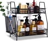 Badkamer Organiser Set van 2 Metalen Teller Planken (zwart) - Opslag Aanrecht Keuken Kruidenrek Make-up Opslag Bathroom organizer