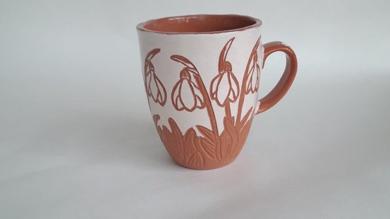 Koffie/theekopje - mok - beker - 230ml - wit en rood - moderne mok met patroon - ander design - thee/koffiekopje servies - aardewerk - keramiek - handgemaakt - handgeschilderd - vaderdagcadeau - verjaardagscadeau