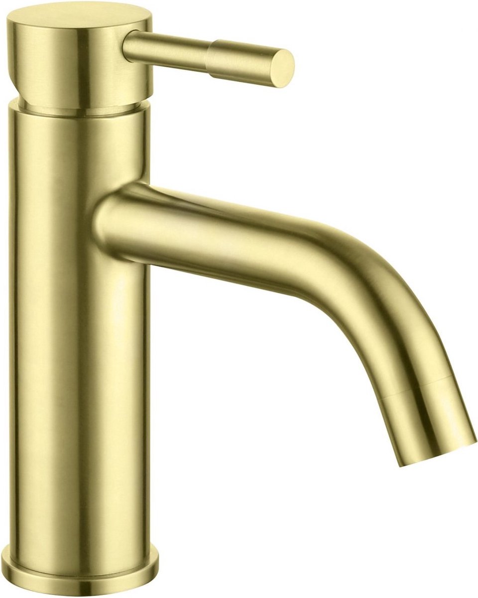 Wastafelkraan - Kraan Waskom - Mengkraan Geborsteld Messing Goud - Hoge Kwaliteit - Laag model - 17,33 cm hoog