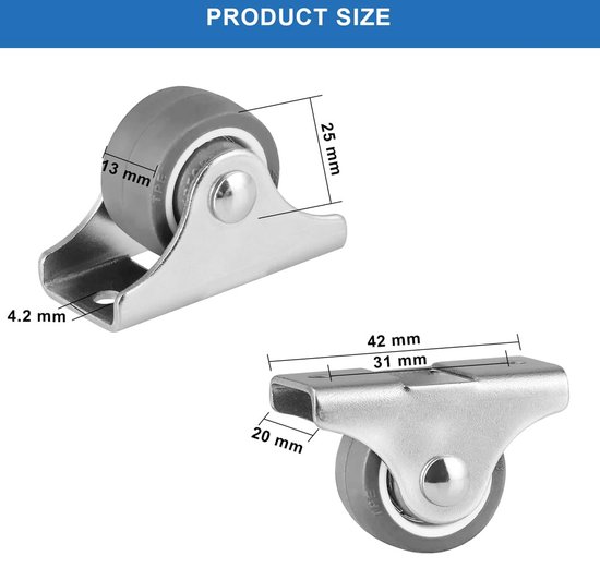 Pack Van 4 Kleine Wielen - 25 mm Rubberen Vaste Zware Niet-Draaibare Meubels Wielen Met Montageplaten - Schroeven Inbegrepen