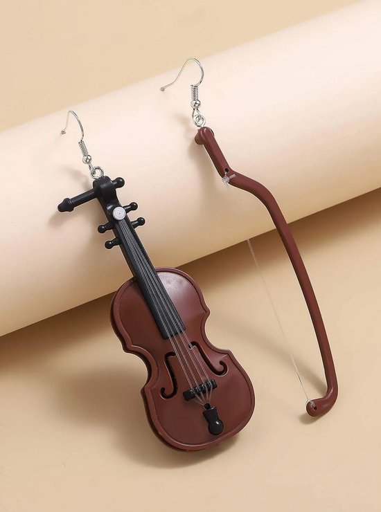 Oorbellen viool + strijkstok 11 cm lang
