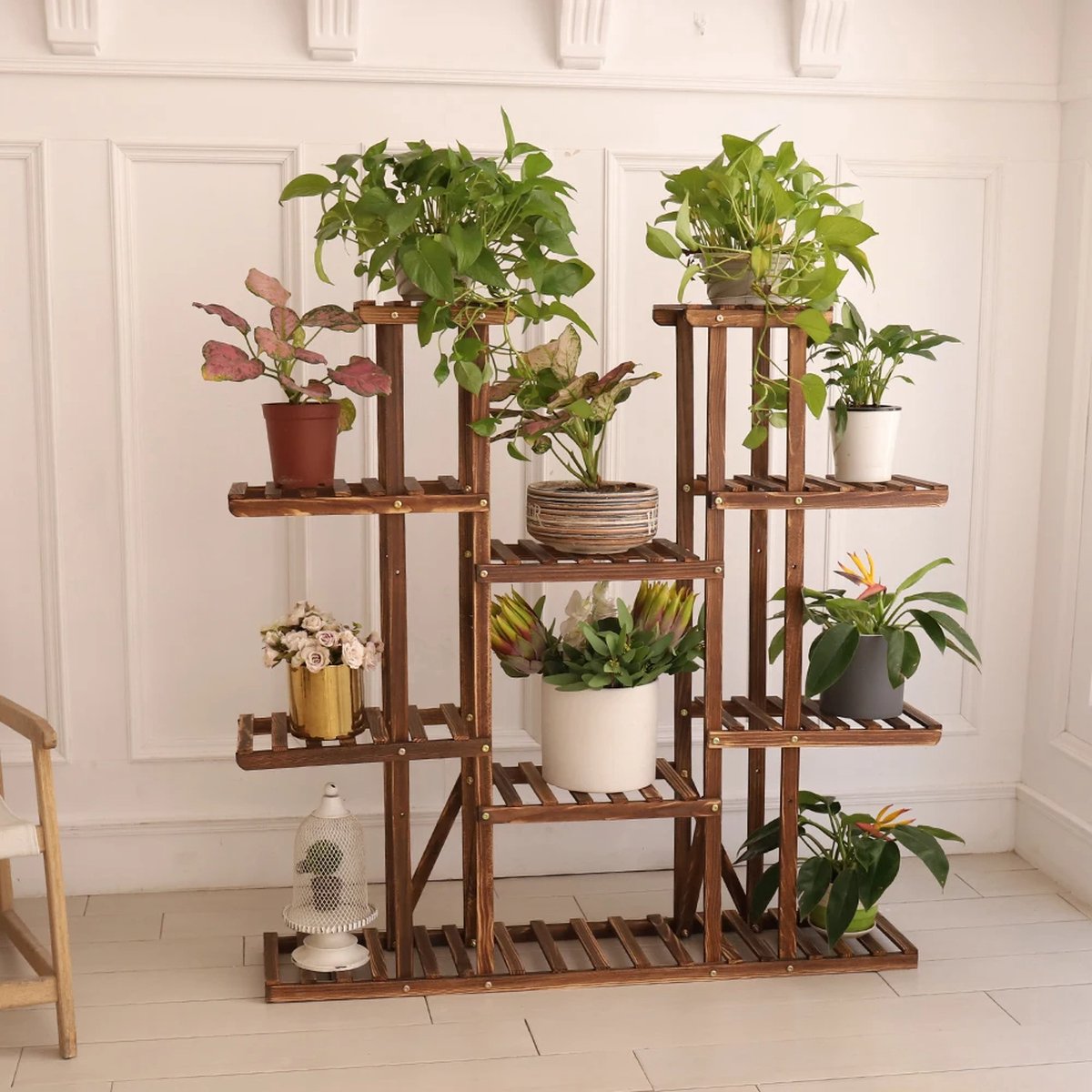 ShopEighty8 Plantenrek Planten standaard Natuurlijk grenen Binnen en buiten 115x25x116 cm