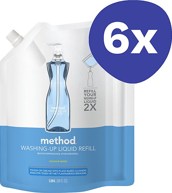 Foto: Method afwasmiddel coconut water navulverpakking 6x 1l 