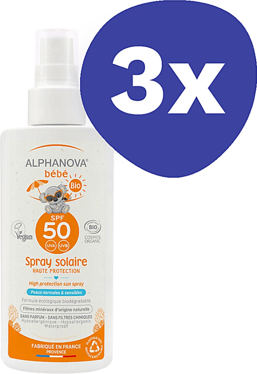 Goedkoopste Alphanova Sun BIO SPF 50 Hypoallergeen Zonnebrand Spray Baby (3x 125g