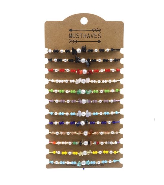 Bracelets - lot de 12 - réglables - multicolores - perles - été - vacances - festival