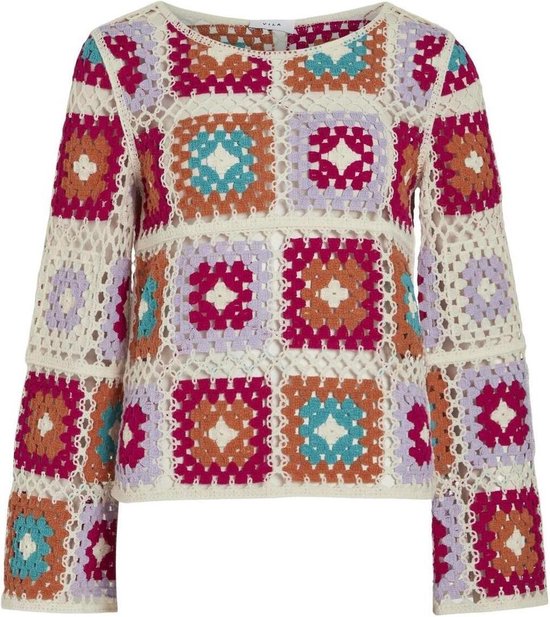 Vila Trui Vileah L/s Crochet Top / W 14102924 Birch/multi Color Dames Maat - L