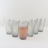 Verres à eau OTIX - Verres Long Drink - Set de 6 - Empilables - 300 ml - Glas Martelé - Verre Fumé - Grijs