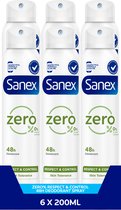 Bol.com Sanex Zero% Respect & Control Deodorant Spray 6 x 200ml - Voordeelverpakking aanbieding