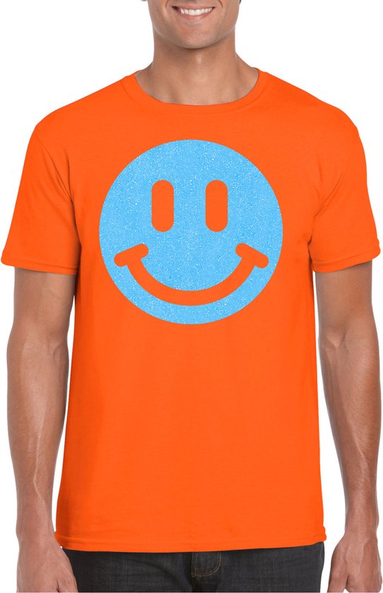 Bellatio Decorations Verkleed shirt heren - smiley - oranje - carnaval/foute party - feestkleding XXL