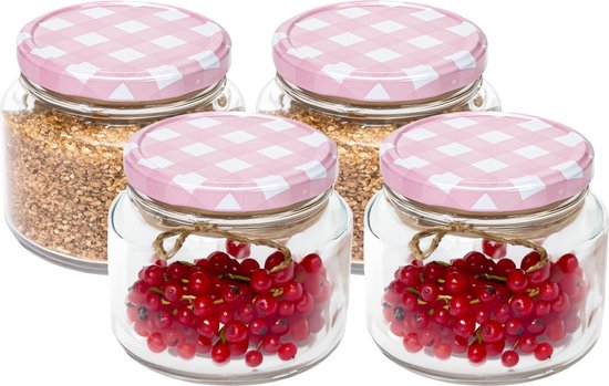 Hega Hogar Weckpot/voorraadpot Classico - 4x - 600 ml - kunststof - roze - D10 x H9 cm