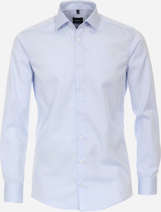VENTI modern fit overhemd - mouwlengte 7 - twill - blauw - Strijkvriendelijk - Boordmaat: 44