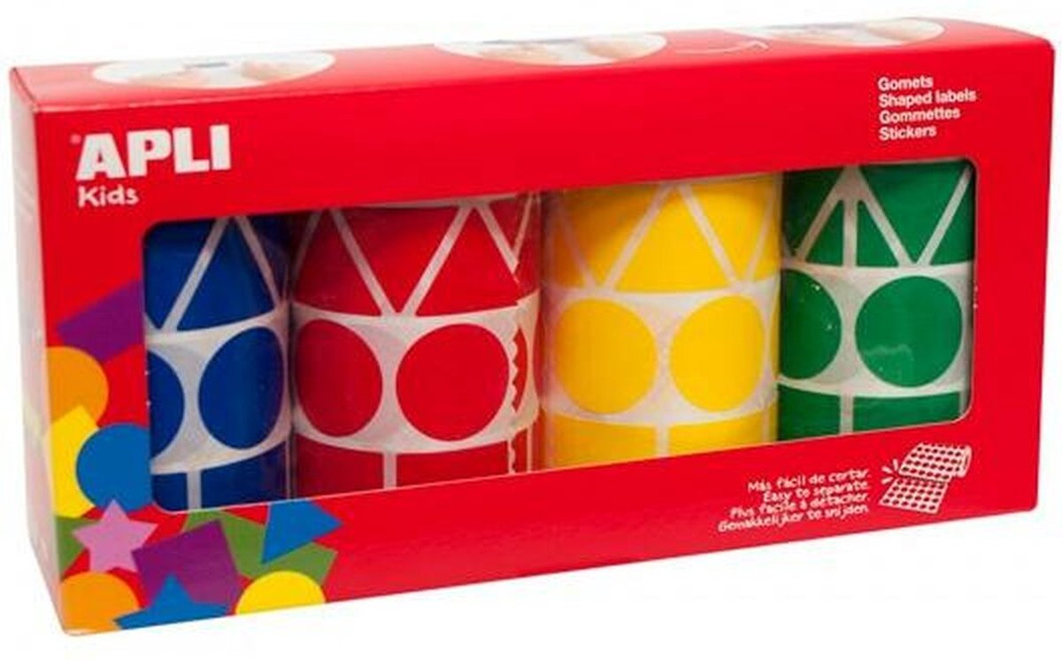 Stickers Apli Gomets Geel Blauw Rood Groen Rol Geometrische vormen (4 Onderdelen)