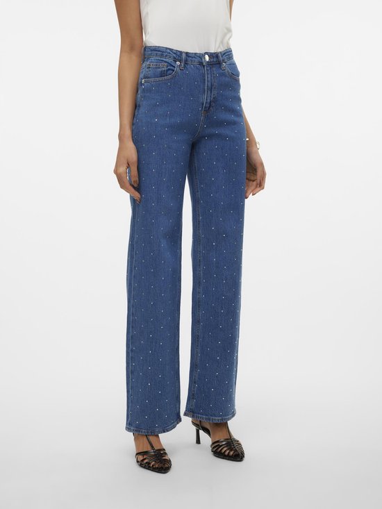 Vmtessa Hr Wide Jeans Rhines Medium Grey Denim Rhinestone