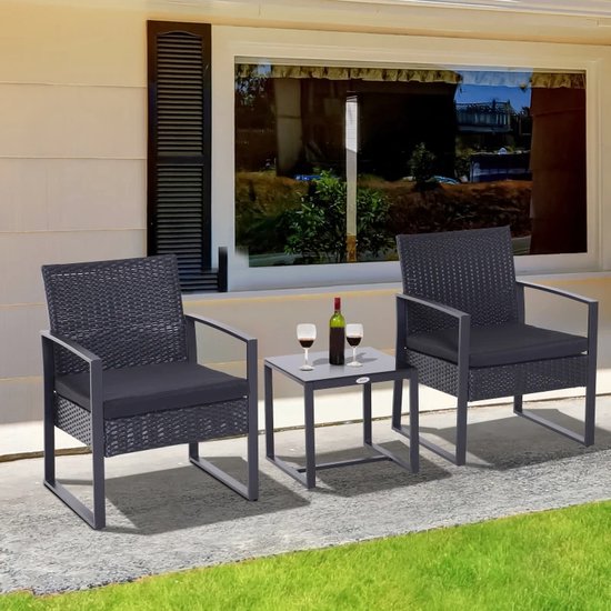 Bistroset Rotan Jardí balkonset bruin 3delig inclusief regenhoes